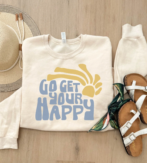 Go get your Happy Retro Sun Fleece Sweatshirt  - Made to Order