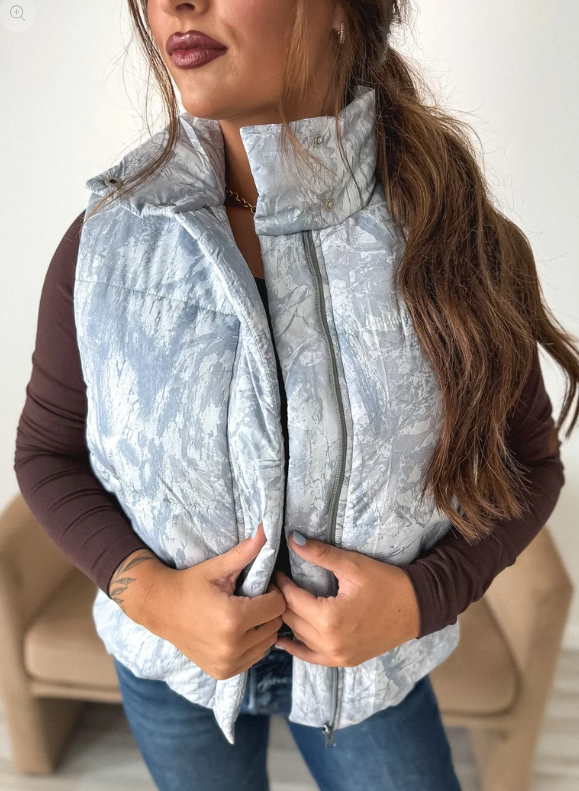 Silver Skies Camo Puffer Vest - Preorder - November
