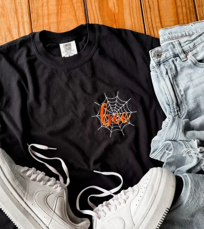 Boo Spiderweb Embroidered Comfort Colors tee - Made to Order