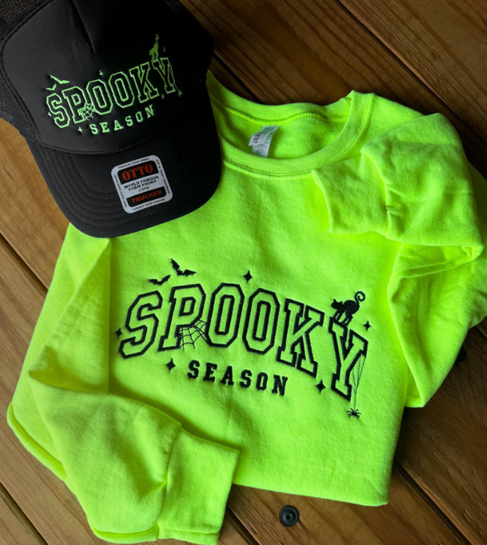 Neon Lime Spooky Season - Embroidered Sweatshirt - Made to Order
