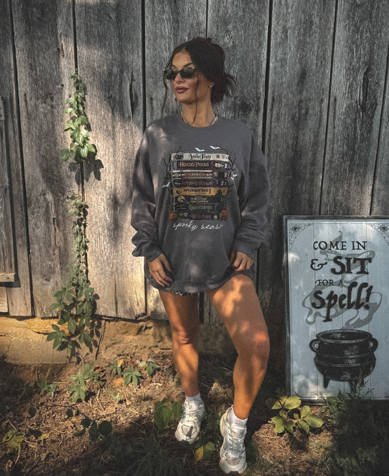 Spooky Season VHS Graphic Crewneck Sweatshirt on Charcoal