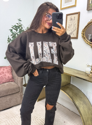 FALL DUCK CAMO Graphic Crewneck Sweatshirt - Dark Cholocate- Made to Order