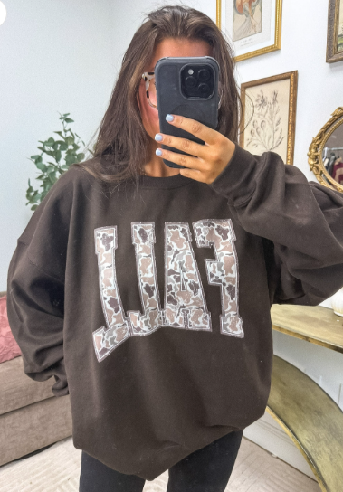 FALL DUCK CAMO Graphic Crewneck Sweatshirt - Dark Cholocate- Made to Order