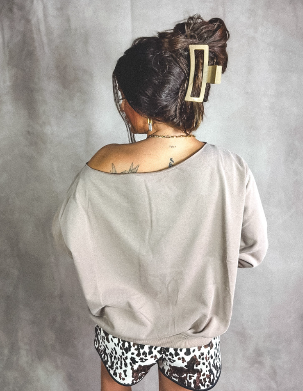 Slouchy Off the Shoulder Sweatshirt in Toasted Almond - November Preorder