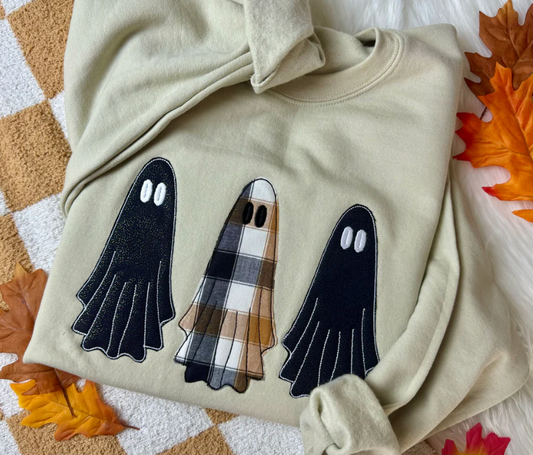 Plaid Fall Ghosts Crew Neck Sweatshirt