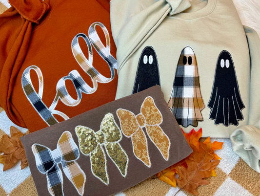 Plaid Fall Ghosts Crew Neck Sweatshirt