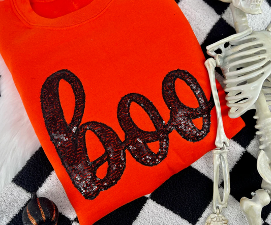 Sequin BOO on Orange - TShirt or Sweatshirt (Copy)