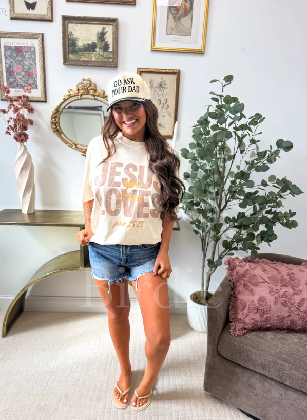Vintage Jesus Loves You Graphic Tee on Ivory