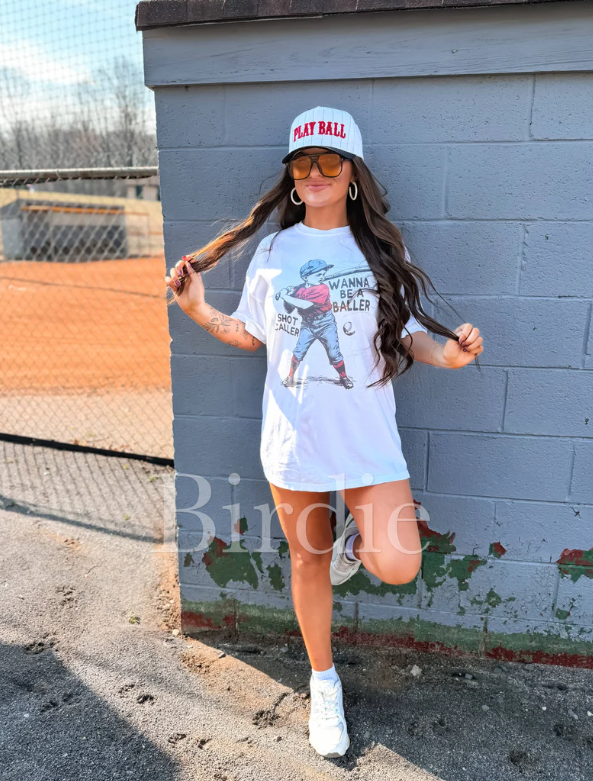Wanna Be a Baller Graphic Tee on White