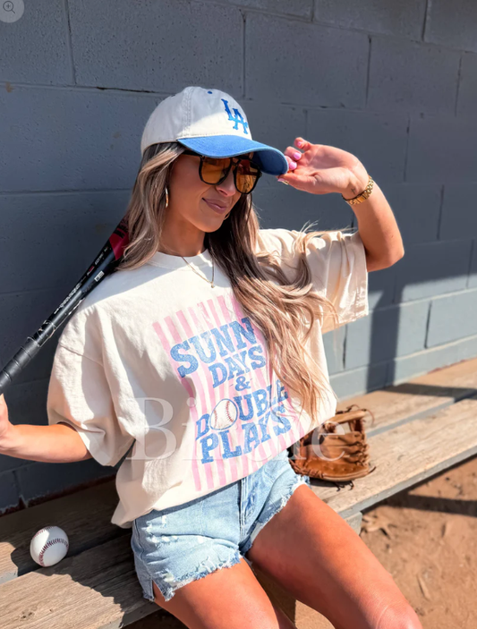 Sunny Days & Double Plays Graphic Tee on Ivory