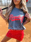 Faux Yarn Baseball Graphic Tee on Denim