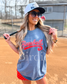 Faux Yarn Baseball Graphic Tee on Denim