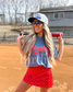 Faux Yarn Baseball Graphic Tee on Denim