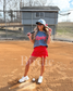 Faux Yarn Baseball Graphic Tee on Denim