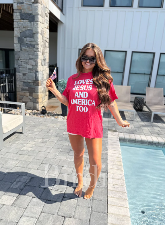 Loves Jesus & America Too Vinyl Graphic Tee on Paprika