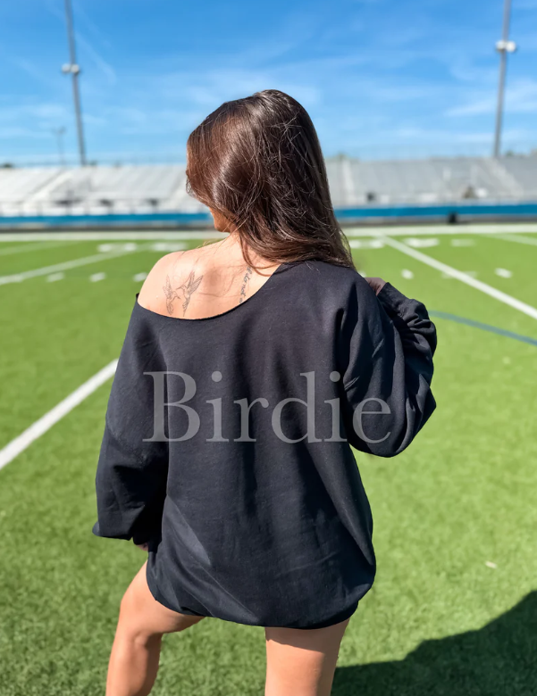 Georgia Off the Shoulder Graphic Crewneck on Black