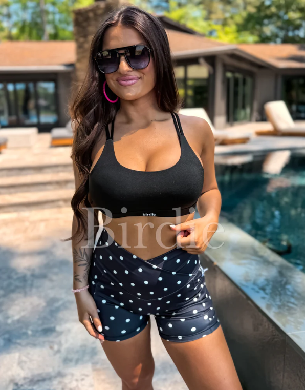 Black / White Dot - Foldover Biker Shorties - May