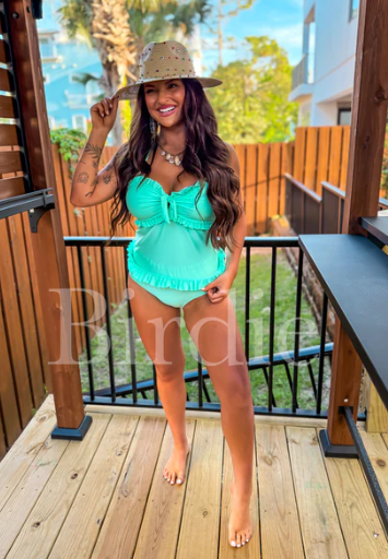 Ruffle Me Darling Tankini Swimsuit in Mint Julep (sold as set) - Preorder - June