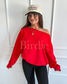Off Shoulder Slouchy Pullover in Ruby Rush - Preorder - September