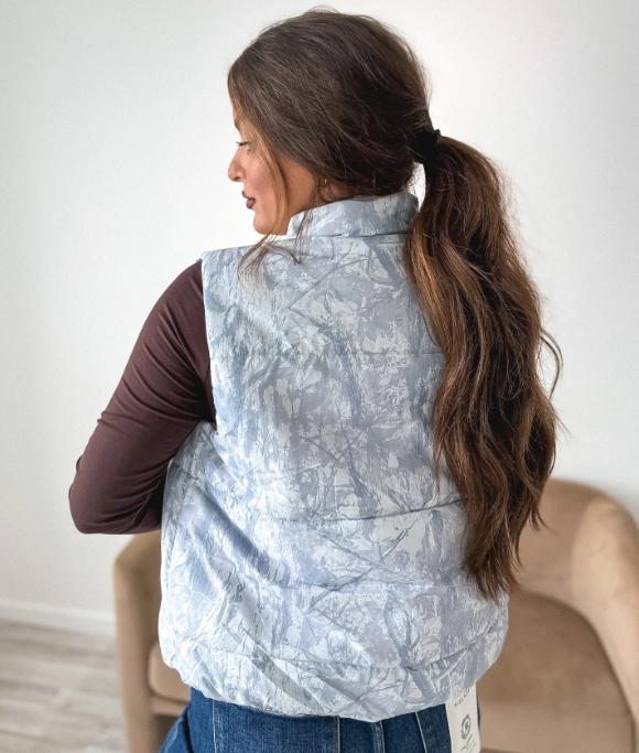 Silver Skies Camo Puffer Vest - Preorder - November