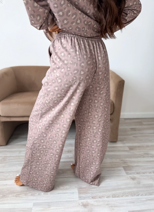 Relaxed Terry Wide Leg Pants in Toasted Toffee Leopard- November Preorder
