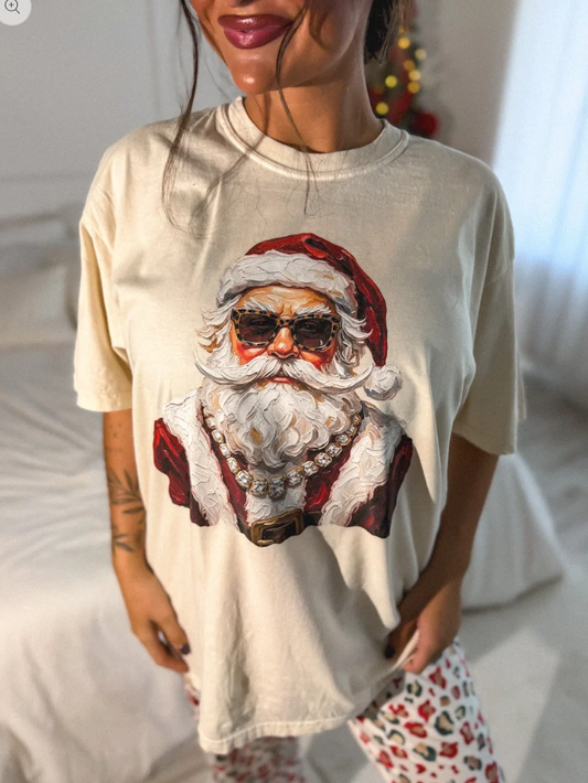 Santa Bling Graphic Tee on Ivory