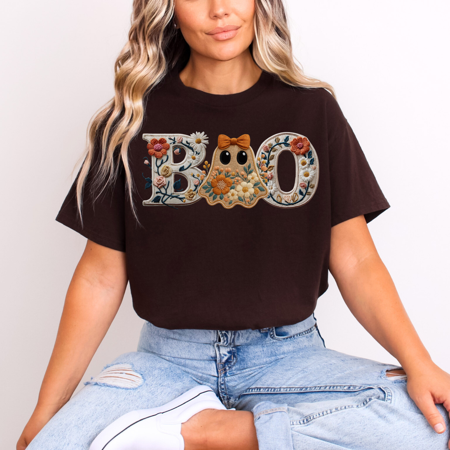 Preppy Ghost Boo Graphic Tee/ Graphic Crewneck Sweatshirt